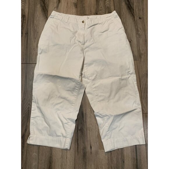 L.L. Bean Women’s 16 Petite Cream Cotton OXK49 Cropped Pants Tiny Stain - Picture 1 of 7
